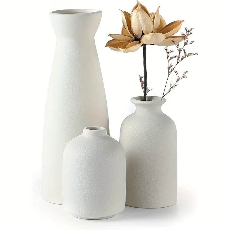 Set of 3 Ceramic Vases – Decorative Flower Vases for Modern Rustic & Farmhouse Home Décor