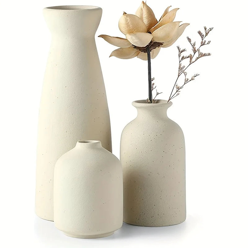 Set of 3 Ceramic Vases – Decorative Flower Vases for Modern Rustic & Farmhouse Home Décor